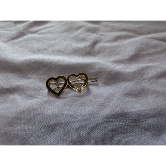 Vintage Gold Tone Double Heart Hair Clip Barrette Hair Accessory - Picture 1 of 2